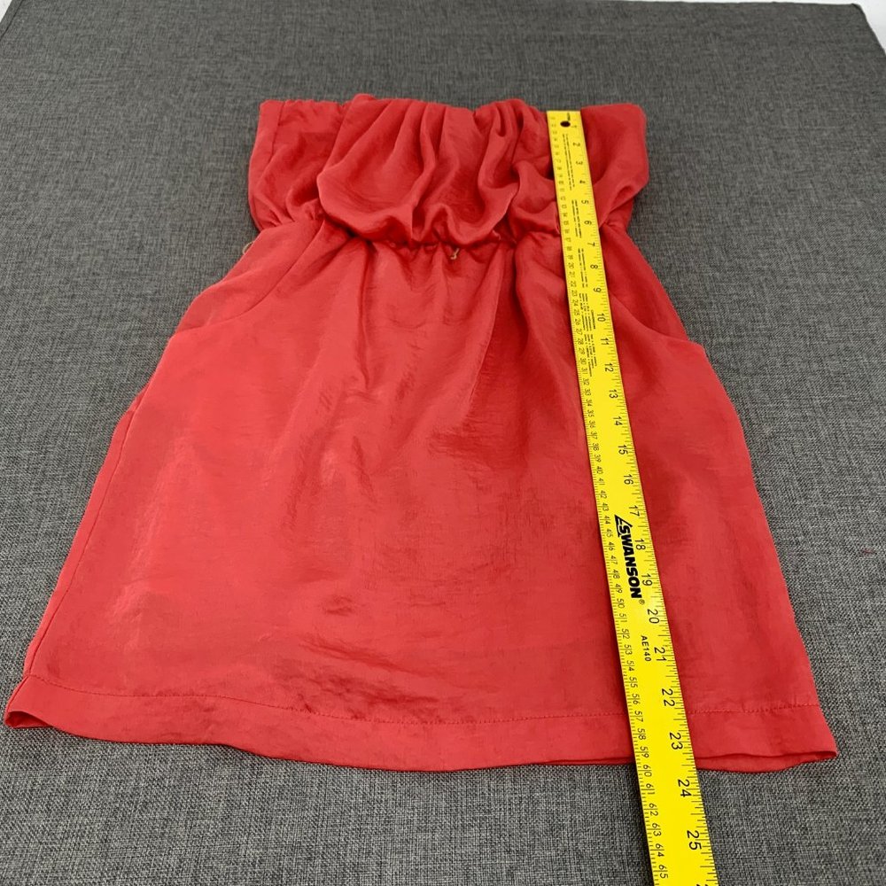 Ruby Rox Bright Coral Strapless Mini Dress Size 5 Pockets Pleated 100% polyester - Picture 3 of 13